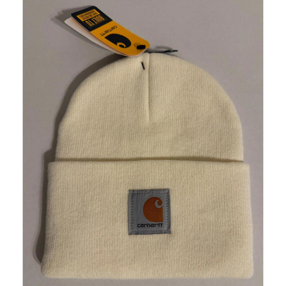 Carhartt Knit Cuffed Beanie Mens One Size Winter White Knit Patch Cuffed A18-WWH